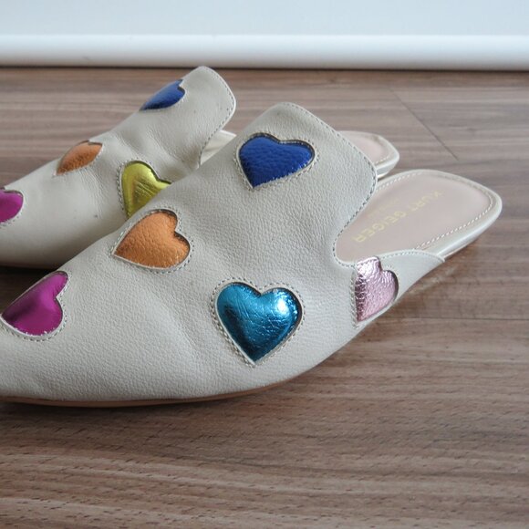 KURT GEIGER Otter Love White Rainbow Heart Flat Mules in Bone Leather Sz US 7 - Picture 4 of 13